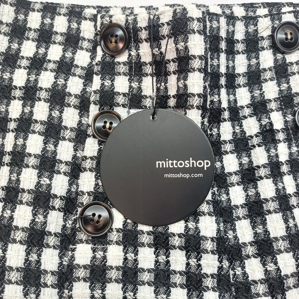 Mittoshop Plaid Tweed Blazer Shorts Set Black White Cropped Suit Womens S Office - Picture 4 of 12
